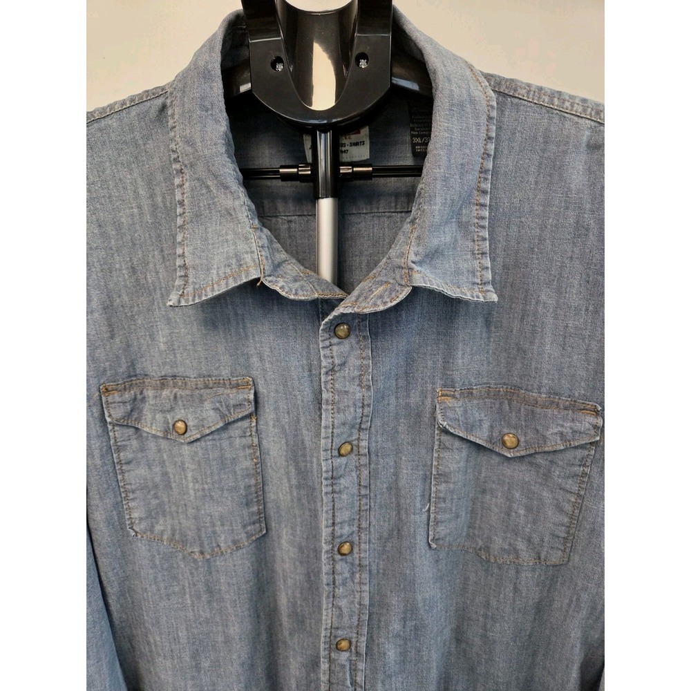 Wrangler Indigo Denim Pearl Snap Long Sleeve Shirt Size 3XL